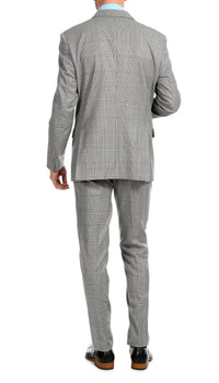 Yves Light Grey Plaid Check Men's Premium 2 Piece Wool Slim Fit Suit - Ferrecci USA 
