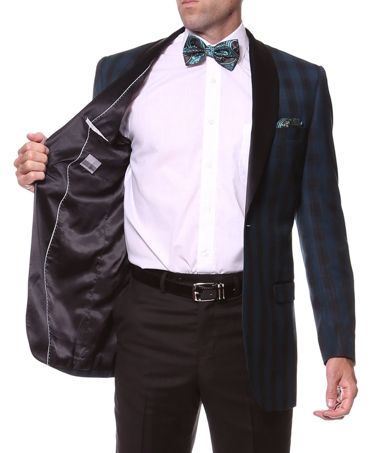 The Astor Teal Plaid Slim Shawl Tuxedo Blazer - FHYINC best men's suits, tuxedos, formal men's wear wholesale