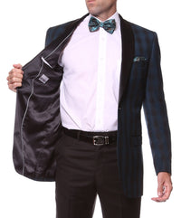 The Astor Teal Plaid Slim Shawl Tuxedo Blazer - FHYINC best men's suits, tuxedos, formal men's wear wholesale