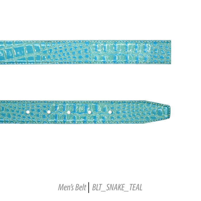 Ferrecci Mens 100% Genuine Leather Teal Belt w/Snake Top - One size Fits All - FHYINC best men's suits, tuxedos, formal men's wear wholesale