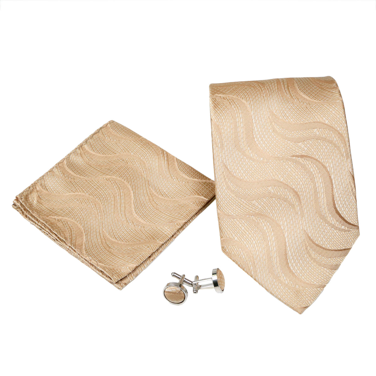 Men's Tan-Brown Wavy Pattern Design 4-pc Necktie Box Set - FHYINC best men's suits, tuxedos, formal men's wear wholesale