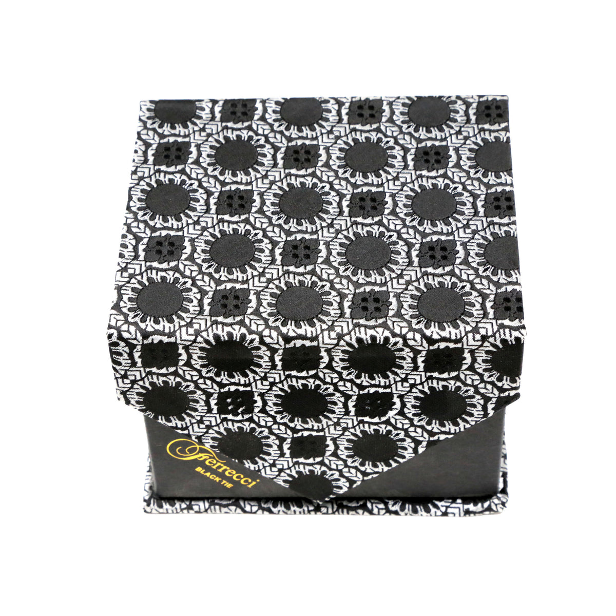 Men's Black-White Geometric Pattern Design 4-pc Necktie Box Set - FHYINC best men's suits, tuxedos, formal men's wear wholesale