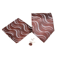 Men's Brown Wavy Geometric Pattern Design 4-pc Necktie Box Set - FHYINC best men's suits, tuxedos, formal men's wear wholesale