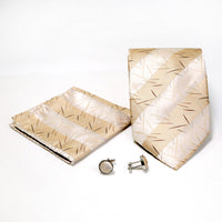 Men's Tan-White Scattered Striped Design 4-pc Necktie Box Set - FHYINC best men's suits, tuxedos, formal men's wear wholesale
