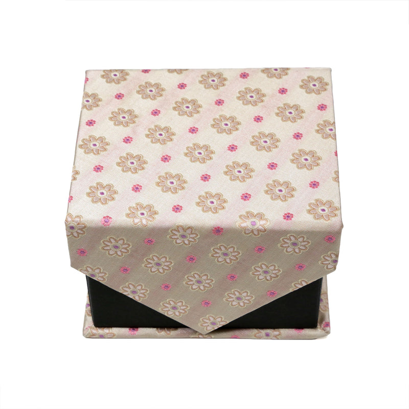 Men's Beige/Pink Floral Grid Geometric Pattern Design 4-pc Necktie Box Set - FHYINC best men's suits, tuxedos, formal men's wear wholesale