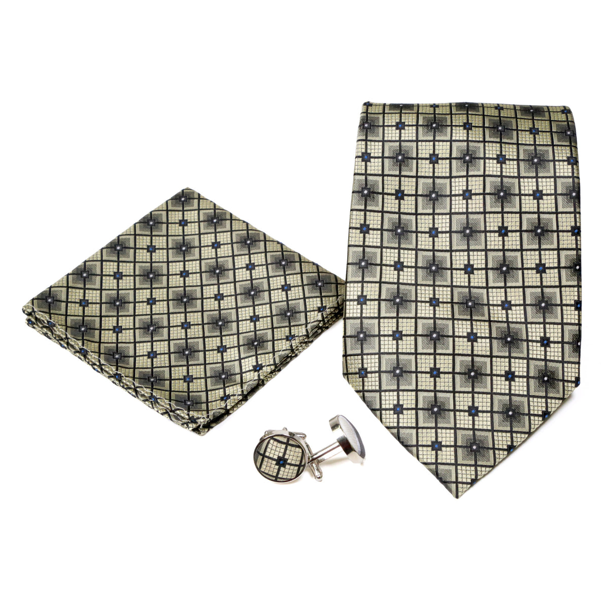 Men's Blue-Gold Layered Geometric Design 4-pc Necktie Box Set - FHYINC best men's suits, tuxedos, formal men's wear wholesale