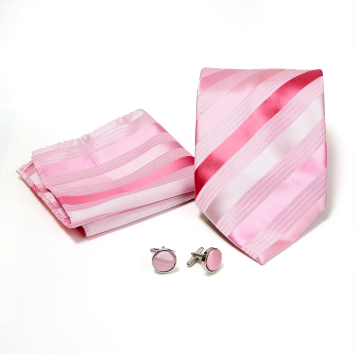 Men's Shiny Pink-Fuchsia Striped Design 4-pc Necktie Box Set - FHYINC best men's suits, tuxedos, formal men's wear wholesale
