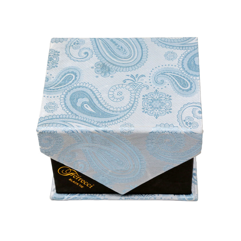 Men's Light Blue Paisley Geometric Pattern Design 4-pc Necktie Box Set - FHYINC best men's suits, tuxedos, formal men's wear wholesale