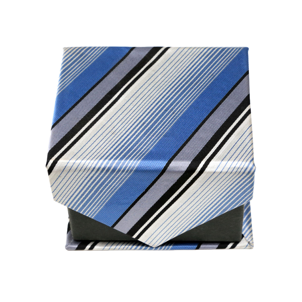 Men's Blue-Black Stripe Pattern Design 4-pc Necktie Box Set - FHYINC best men's suits, tuxedos, formal men's wear wholesale