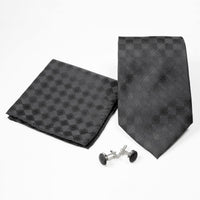 Men's Modern Black on Black Checkered Design 4-pc Necktie Box Set - FHYINC best men's suits, tuxedos, formal men's wear wholesale