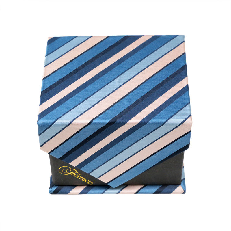 Men's Blue Slanted Striped Pattern Design 4-pc Necktie Box Set - FHYINC best men's suits, tuxedos, formal men's wear wholesale