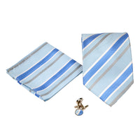 Men's Blue-Light Blue Striped Pattern Design 4-pc Necktie Box Set - FHYINC best men's suits, tuxedos, formal men's wear wholesale