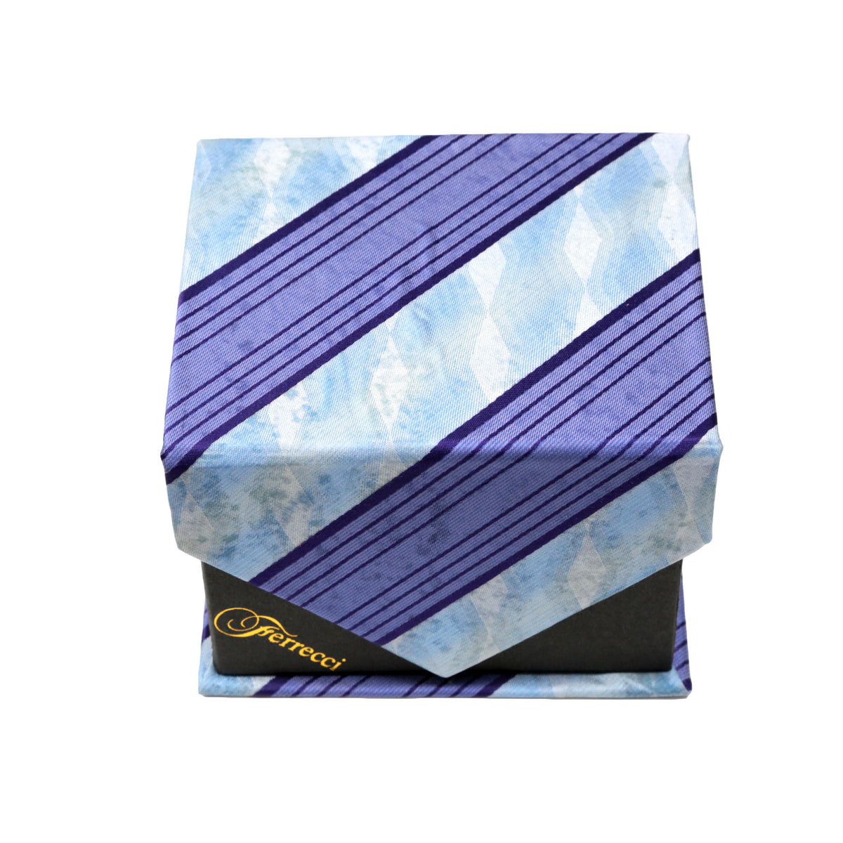 Men's Purple-Blue Striped Geometric Pattern Design 4-pc Necktie Box Set - FHYINC best men's suits, tuxedos, formal men's wear wholesale