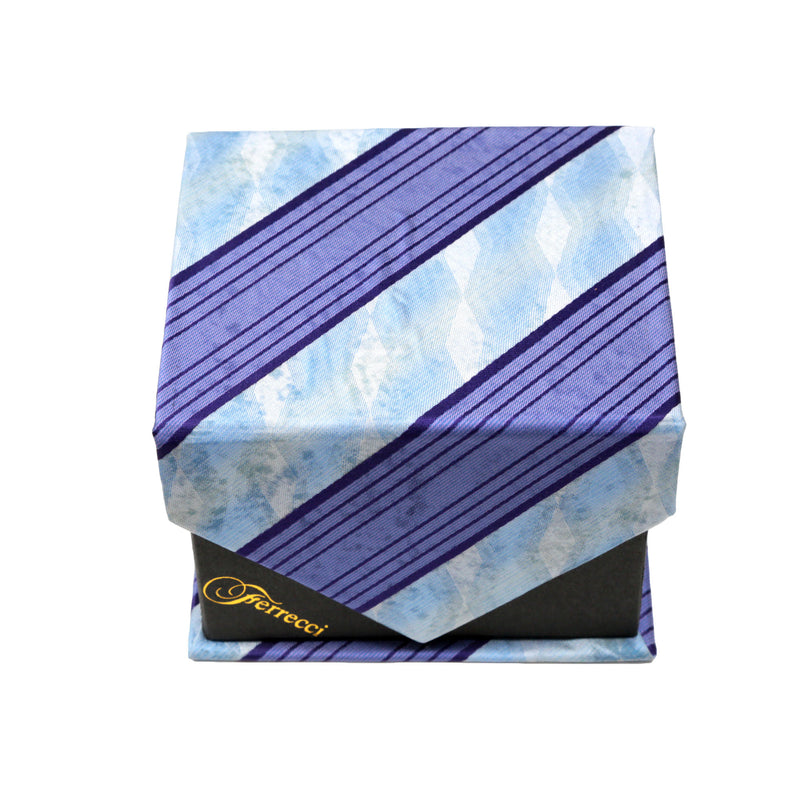 Men's Purple-Blue Striped Geometric Pattern Design 4-pc Necktie Box Set - FHYINC best men's suits, tuxedos, formal men's wear wholesale