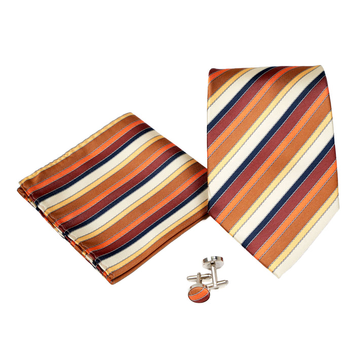 Men's Orange-Brown Striped Geometric Pattern Design 4-pc Necktie Box Set - FHYINC best men's suits, tuxedos, formal men's wear wholesale