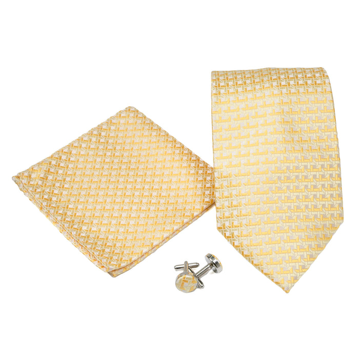 Men's Yellow Striped Grid Pattern Design 4-pc Necktie Box Set - FHYINC best men's suits, tuxedos, formal men's wear wholesale