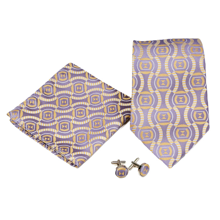 Men's Funky Purple-Yellow Squared Pattern Design 4-pc Necktie Box Set - FHYINC best men's suits, tuxedos, formal men's wear wholesale