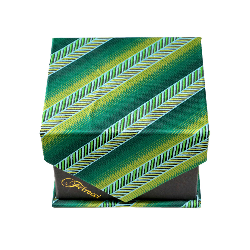 Men's Green Striped Geometric Pattern Design 4-pc Necktie Box Set - FHYINC best men's suits, tuxedos, formal men's wear wholesale