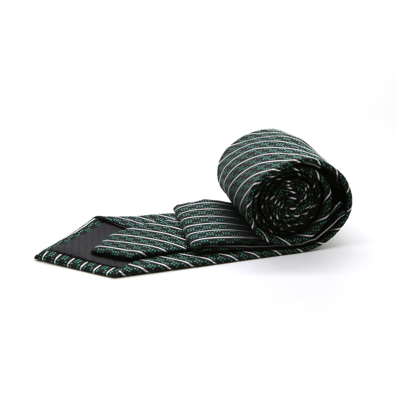 Ferrecci Mens Black/Green Striped Necktie with Handkerchief Set - FHYINC best men's suits, tuxedos, formal men's wear wholesale