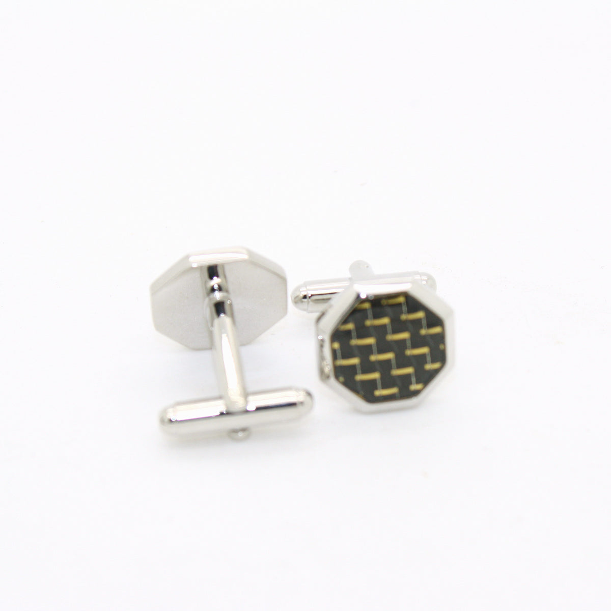 Silvertone Criss Cross Polygon Cuff Links With Jewelry Box - FHYINC