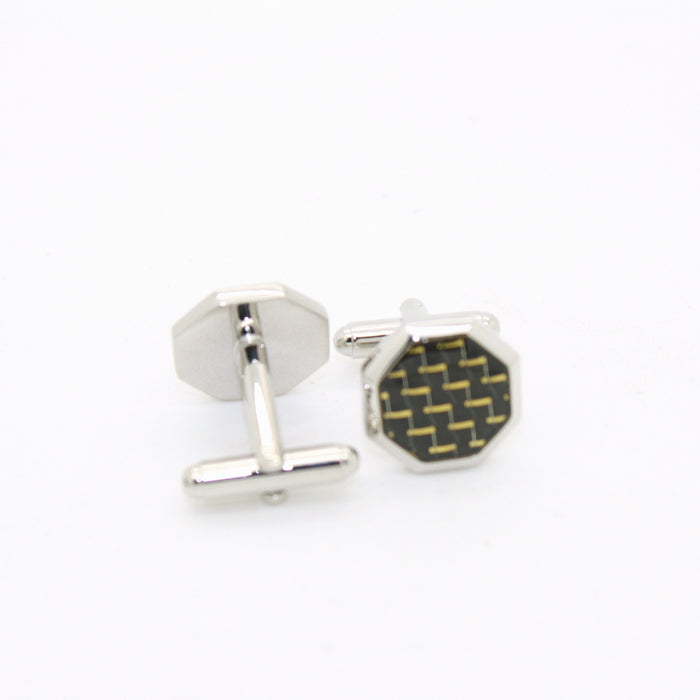 Silvertone Criss Cross Polygon Cuff Links With Jewelry Box - FHYINC