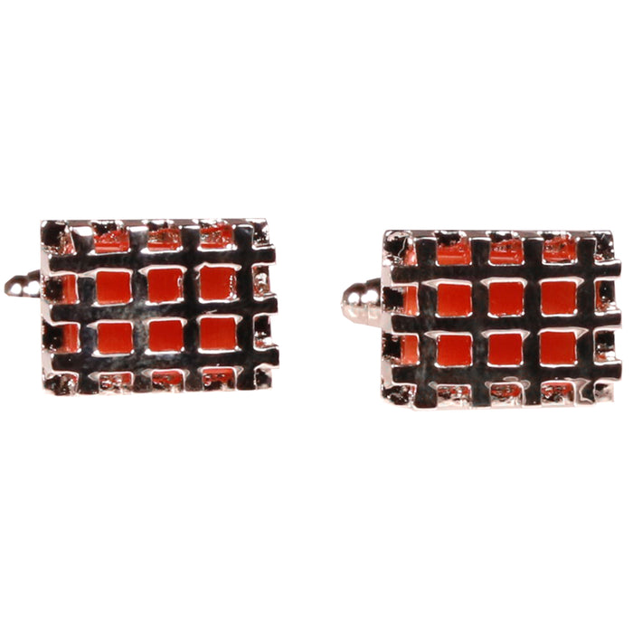 Silvertone Square Orange Cufflinks with Jewelry Box - FHYINC best men's suits, tuxedos, formal men's wear wholesale