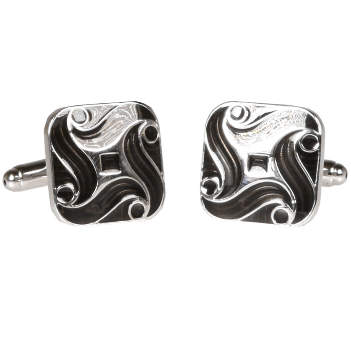 Silvertone Square Geometric Pattern Cufflinks with Jewelry Box - FHYINC best men's suits, tuxedos, formal men's wear wholesale