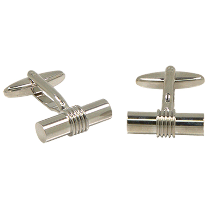 Silvertone Tube Cufflinks with Jewelry Box - FHYINC best men's suits, tuxedos, formal men's wear wholesale