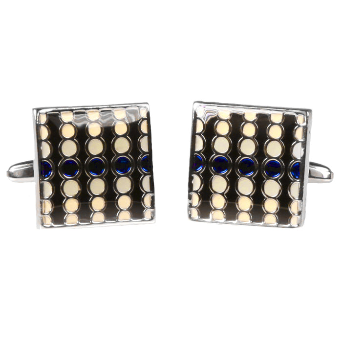 Silvertone Square Geometric Dots Cufflinks with Jewelry Box - FHYINC best men's suits, tuxedos, formal men's wear wholesale