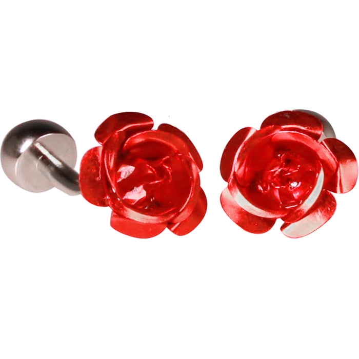 Silvertone Novelty Rose Cufflinks with Jewelry Box - FHYINC best men's suits, tuxedos, formal men's wear wholesale