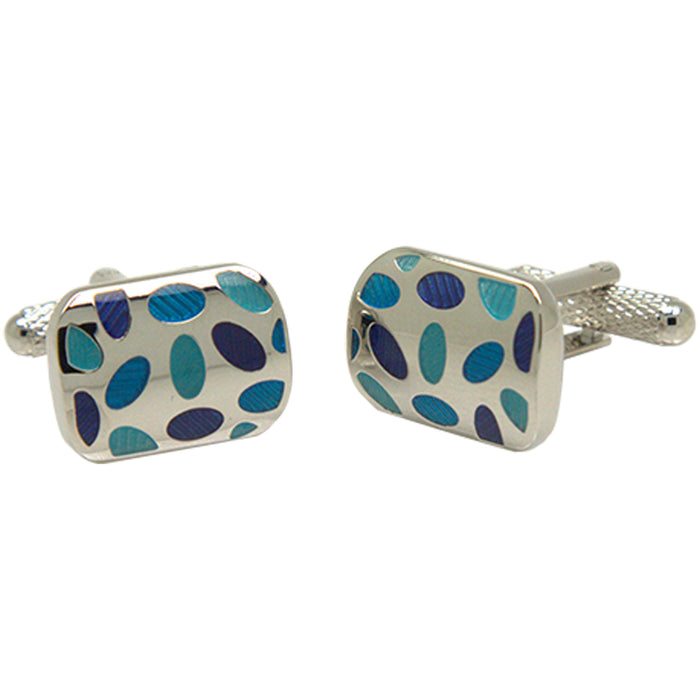 Silvertone Square Blue Oval Pattern Cufflinks with Jewelry Box - FHYINC best men's suits, tuxedos, formal men's wear wholesale