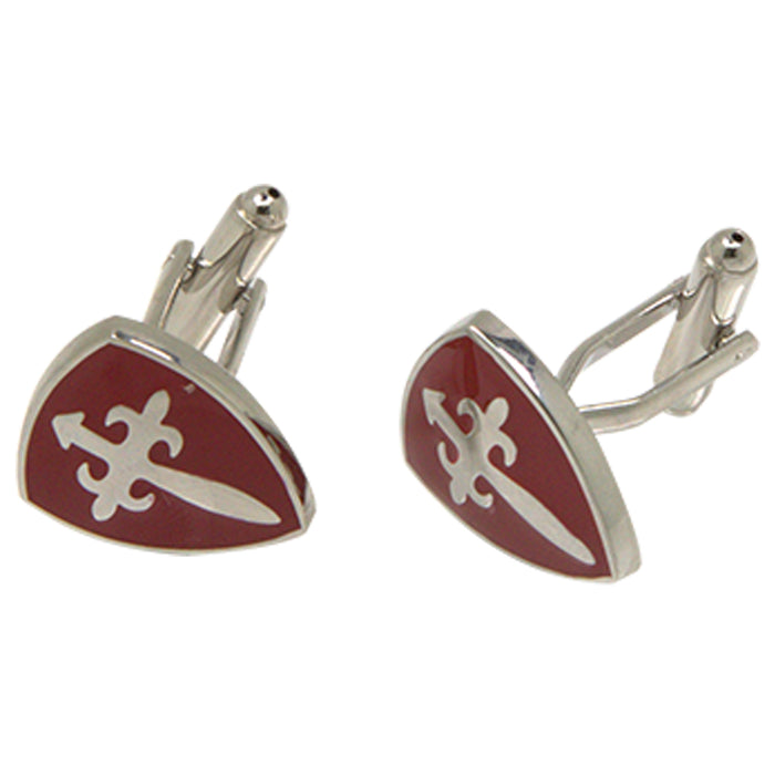 Silvertone Novelty Red Shield Cufflinks with Jewelry Box - FHYINC best men's suits, tuxedos, formal men's wear wholesale