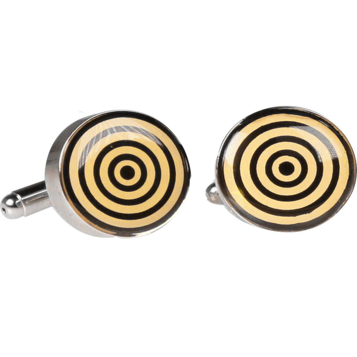 Silvertone Novelty Yellow Bullseye Cufflinks with Jewelry Box - FHYINC best men's suits, tuxedos, formal men's wear wholesale