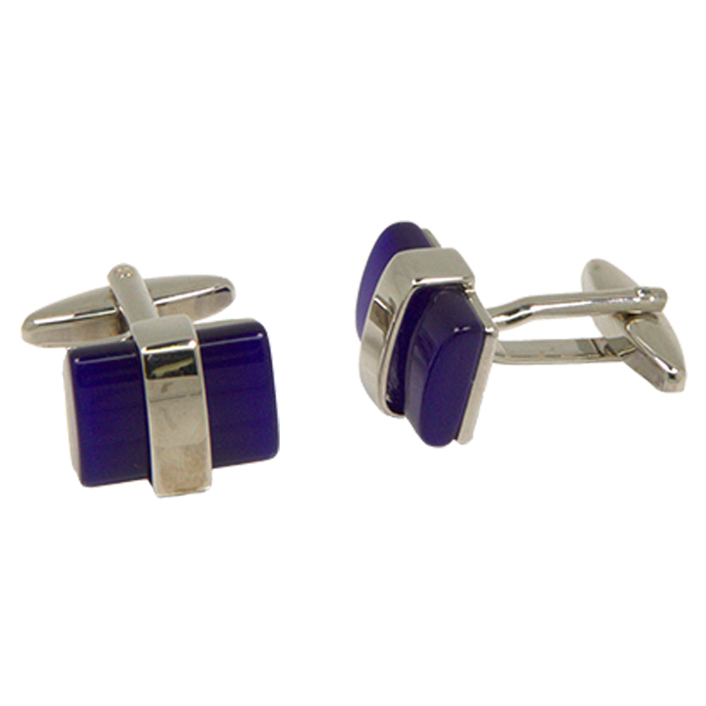 Silvertone Square Blue Cufflinks with Jewelry Box - FHYINC best men's suits, tuxedos, formal men's wear wholesale