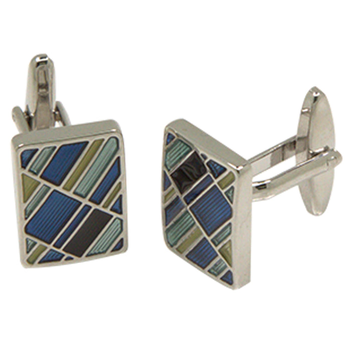 Silvertone Square Multicolor Cufflinks with Jewelry Box - FHYINC best men's suits, tuxedos, formal men's wear wholesale