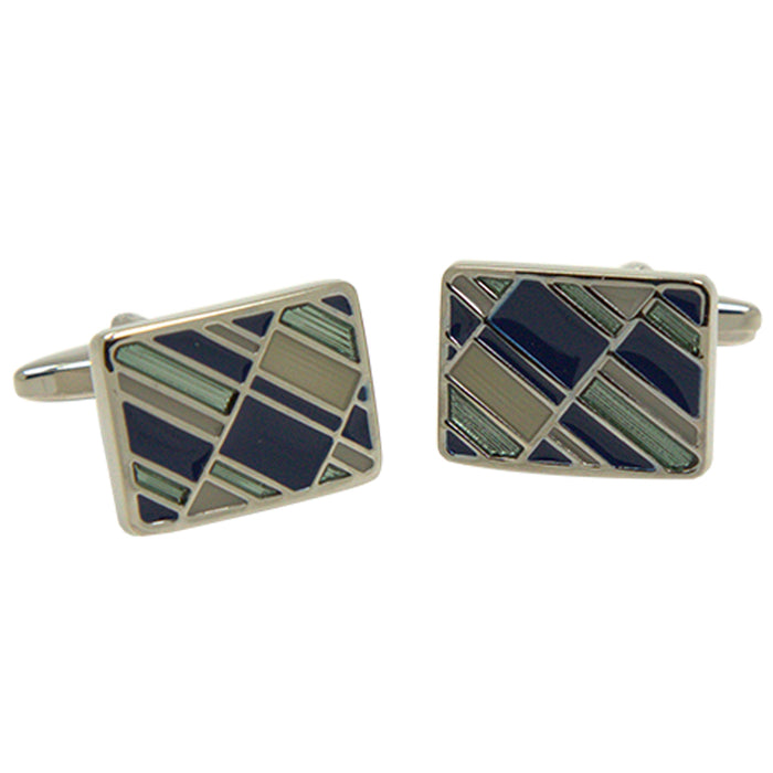 Silvertone Square Geometric Pattern Cufflinks with Jewelry Box - FHYINC best men's suits, tuxedos, formal men's wear wholesale