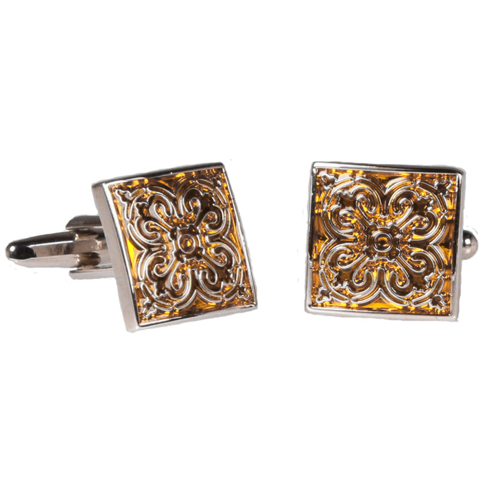 Silvertone Square Geometric Pattern Cufflinks with Jewelry Box - FHYINC best men's suits, tuxedos, formal men's wear wholesale