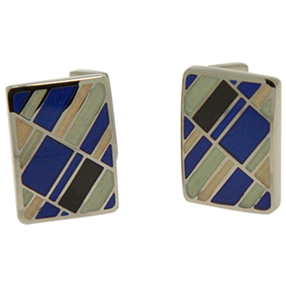 Men’s Silvertone Square Blue Retro Pattern Cufflinks - FHYINC best men's suits, tuxedos, formal men's wear wholesale