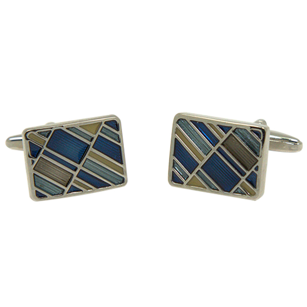 Silvertone Square Geometric Pattern Cufflinks with Jewelry Box - FHYINC best men's suits, tuxedos, formal men's wear wholesale