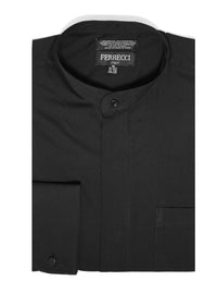 Black Mandarin Collar Clergy Shirt with FULL CIRCLE TAB - FHYINC best men's suits, tuxedos, formal men's wear wholesale