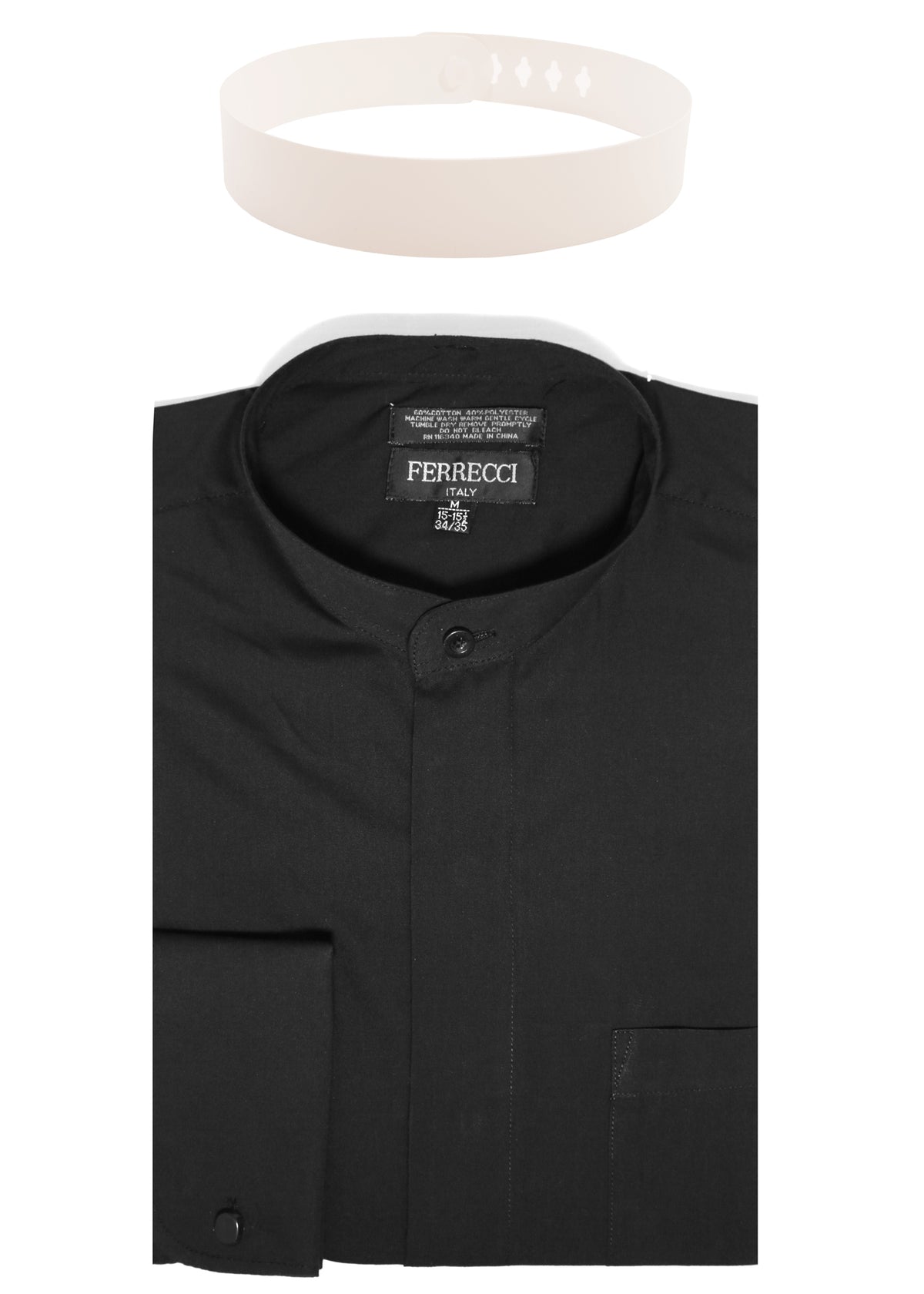 Black Mandarin Collar Clergy Shirt with FULL CIRCLE TAB - FHYINC best men's suits, tuxedos, formal men's wear wholesale