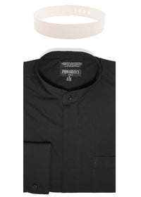 Black Mandarin Collar Clergy Shirt with FULL CIRCLE TAB - FHYINC best men's suits, tuxedos, formal men's wear wholesale