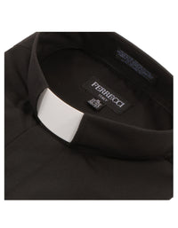 Black Clergy Deacon Bishop Priest Mandarin Half-Tab Collar Dress Shirt - FHYINC best men's suits, tuxedos, formal men's wear wholesale