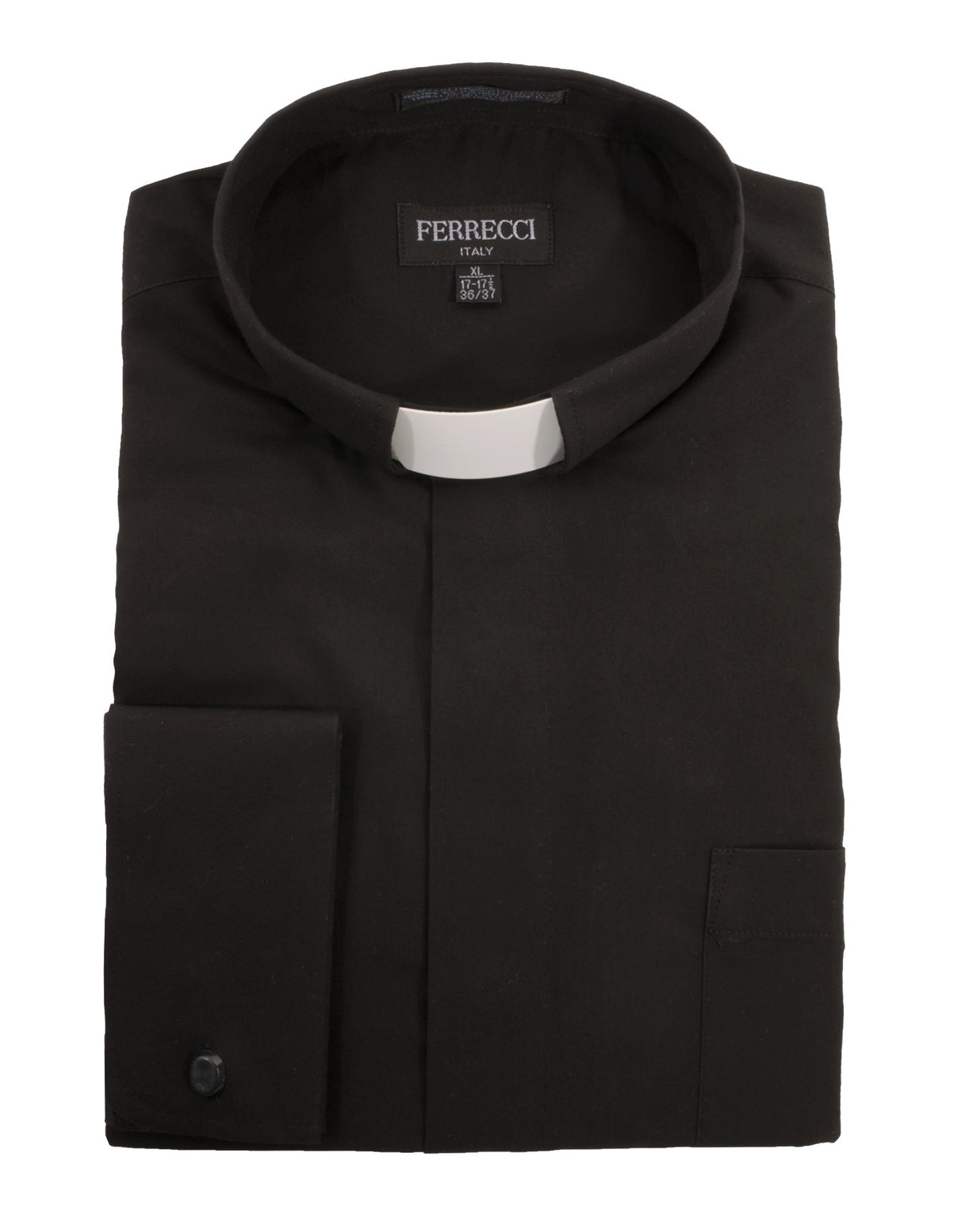 Black Clergy Deacon Bishop Priest Mandarin Half-Tab Collar Dress Shirt - FHYINC best men's suits, tuxedos, formal men's wear wholesale