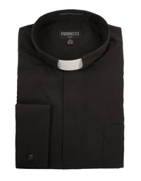 Black Clergy Deacon Bishop Priest Mandarin Half-Tab Collar Dress Shirt - FHYINC best men's suits, tuxedos, formal men's wear wholesale
