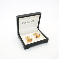 Goldtone Lavender Stripe Cuff Links With Jewelry Box - FHYINC