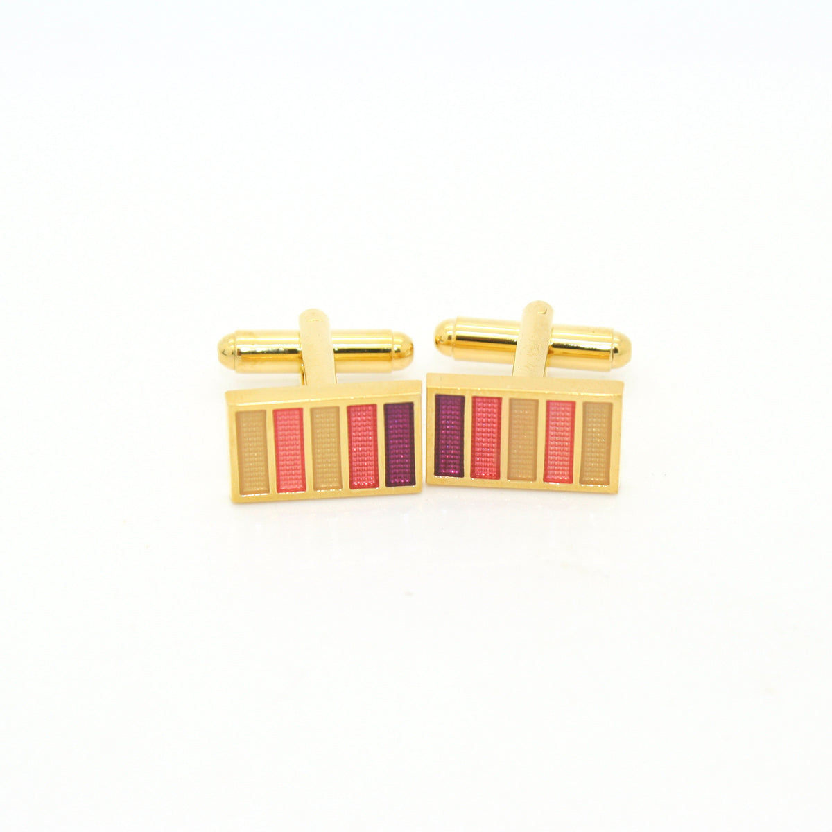 Goldtone Lavender Stripe Cuff Links With Jewelry Box - FHYINC