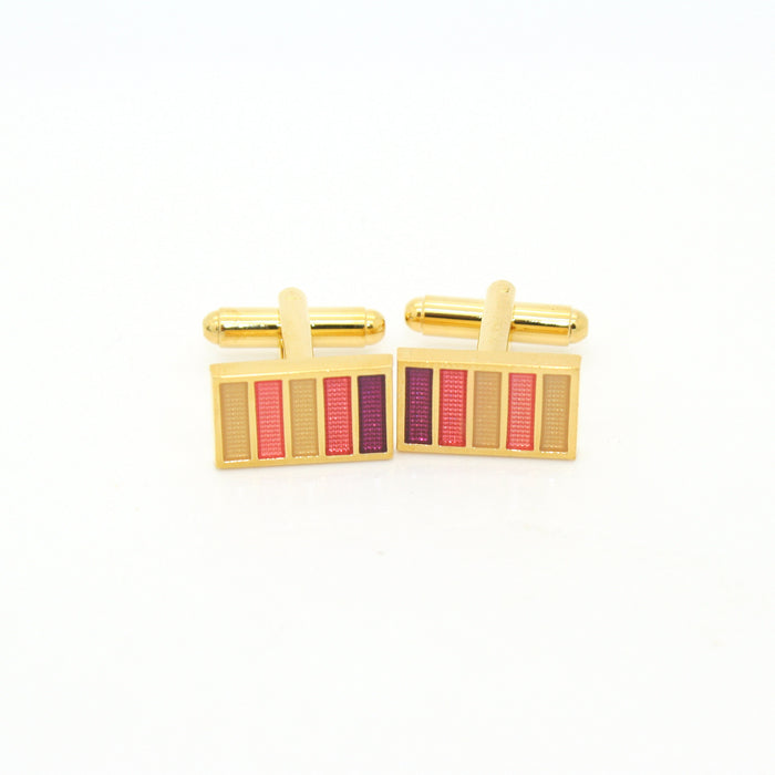 Goldtone Lavender Stripe Cuff Links With Jewelry Box - FHYINC