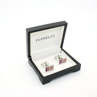 Silvertone Lavender Stripe Cuff Links With Jewelry Box - FHYINC