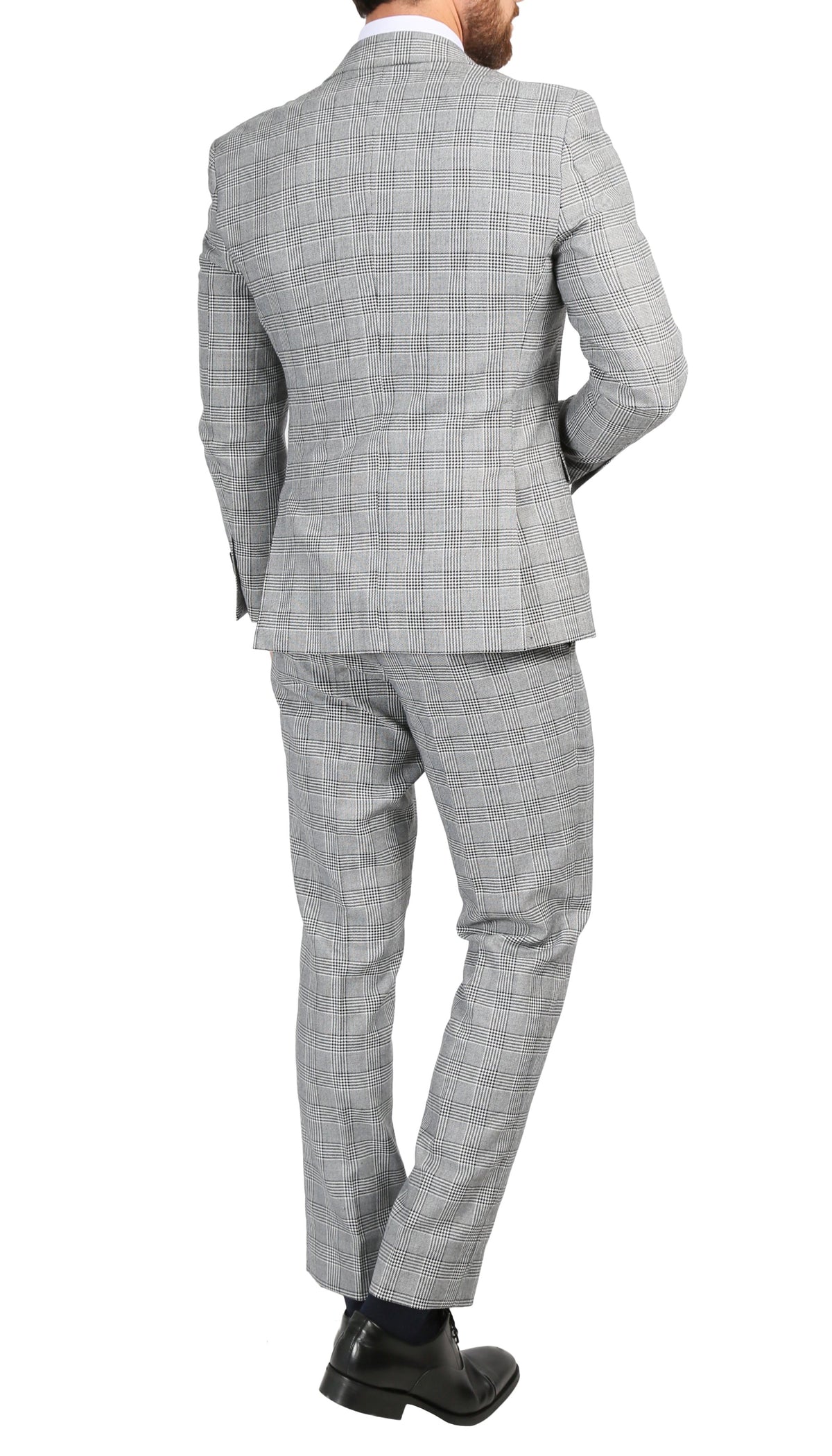 Conrad Skinny Slim Fit Grey 2pc Glen Plaid Peak Lapel Suit - FHYINC best men's suits, tuxedos, formal men's wear wholesale